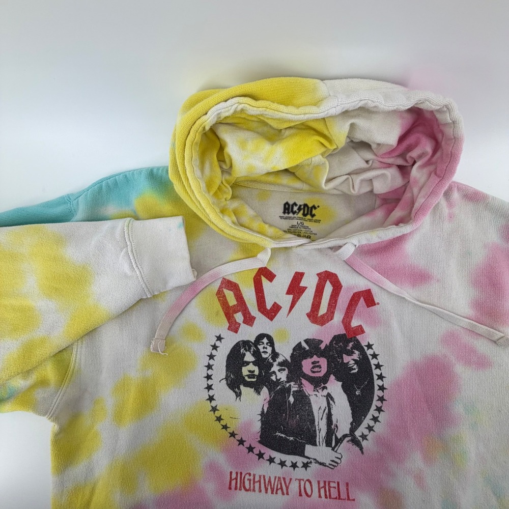 ACDC Highway to Hell Tie Dye Graphic Hoodie Sweatshirt L G
